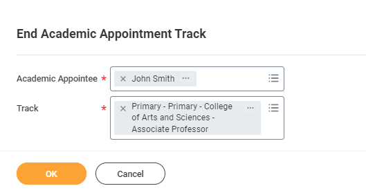 end academic appointment screen