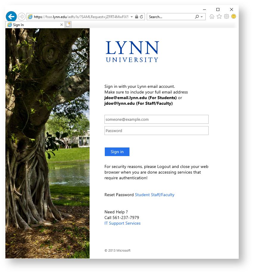 Lynn University login page