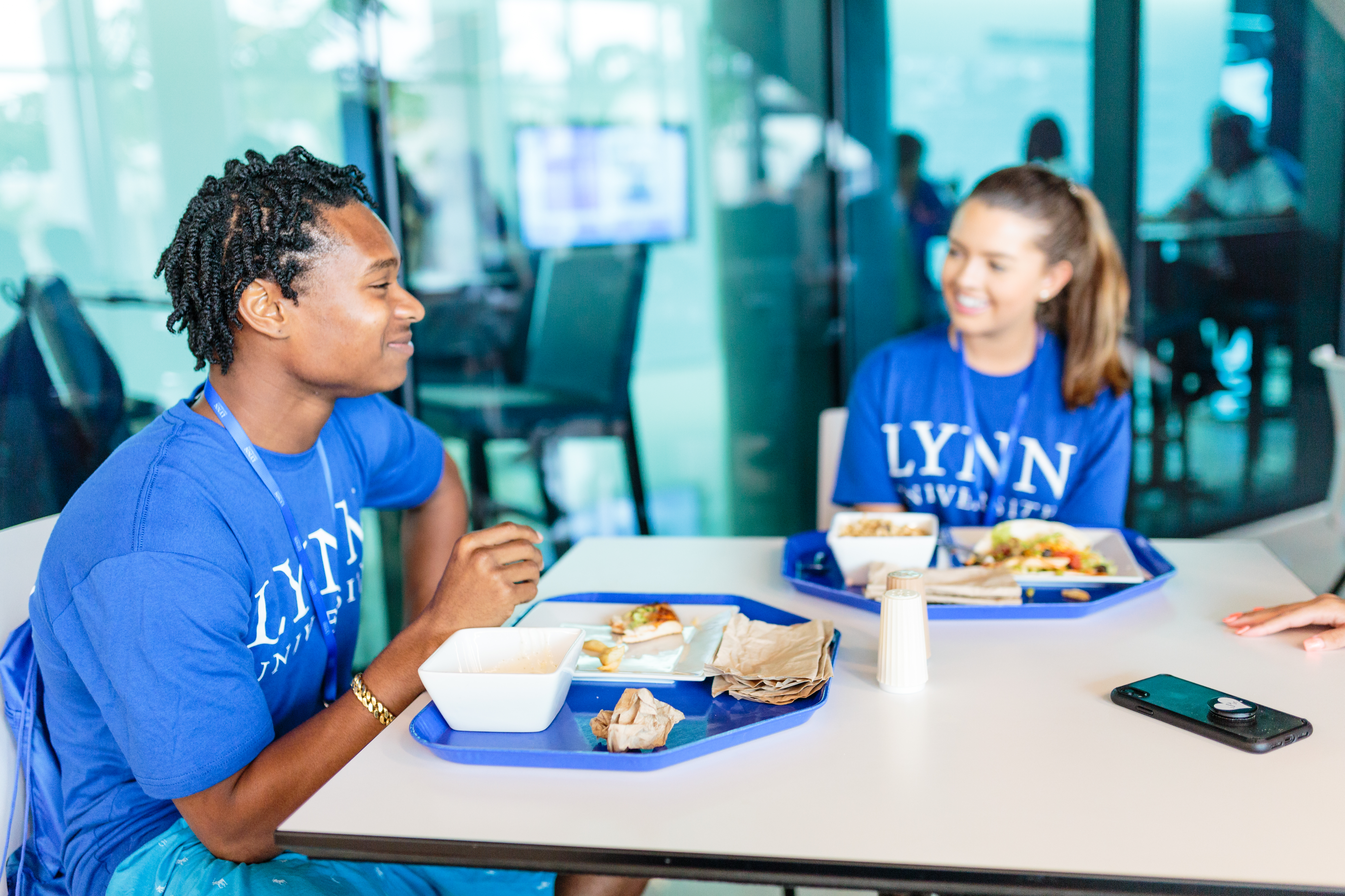 Students eating in the dining commons