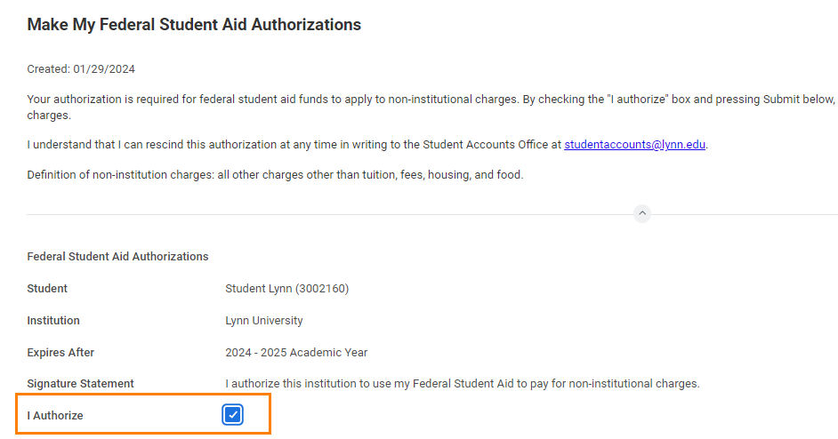 Federal Student Aid Authorization