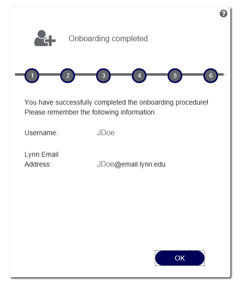 Onboarding completed message