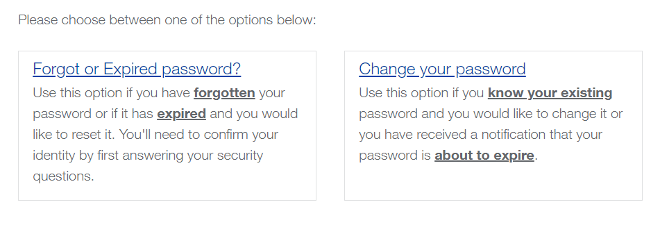 Options to reset password