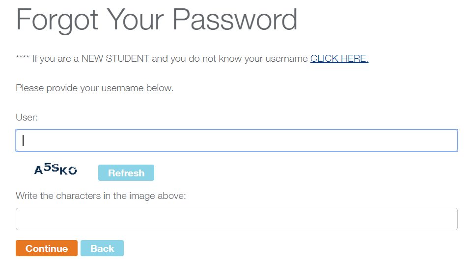 Enter username and security phrase screen