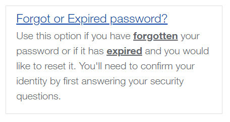 Forgot or expired password screen