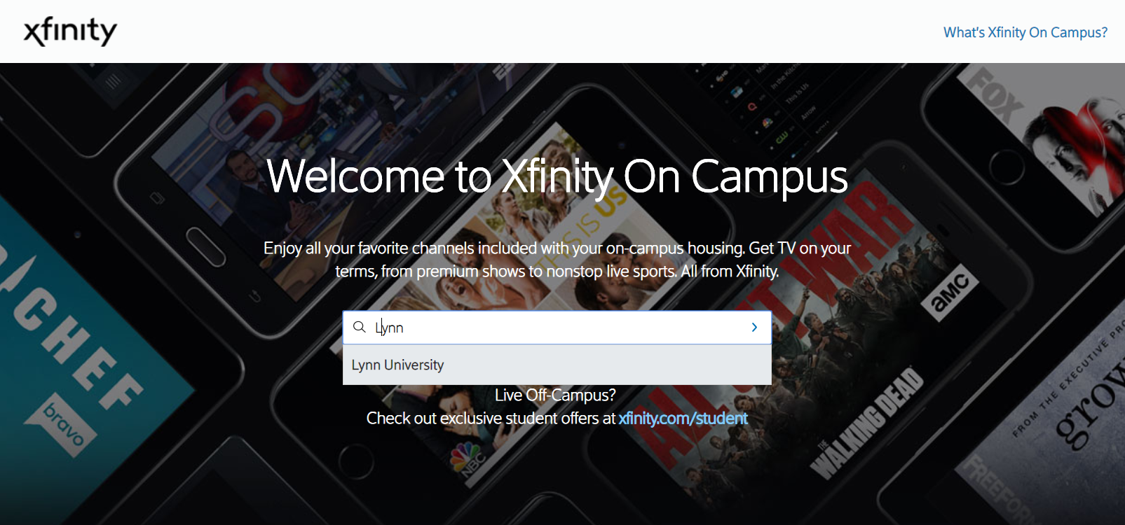 Xfinity institution search page