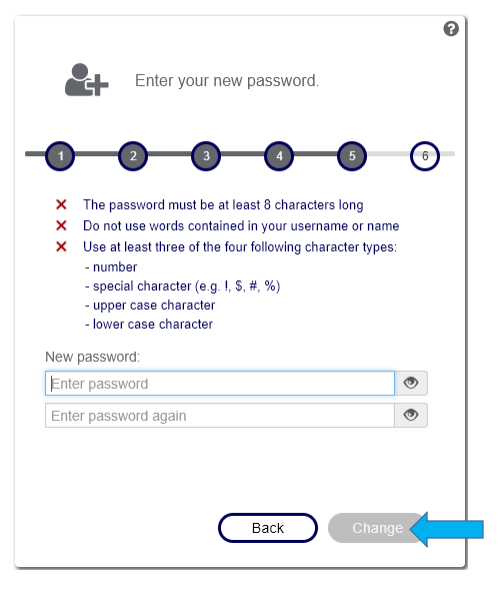 Enter new password window